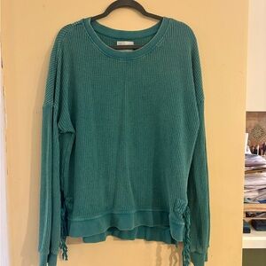 Green Waffle Knit thermal top